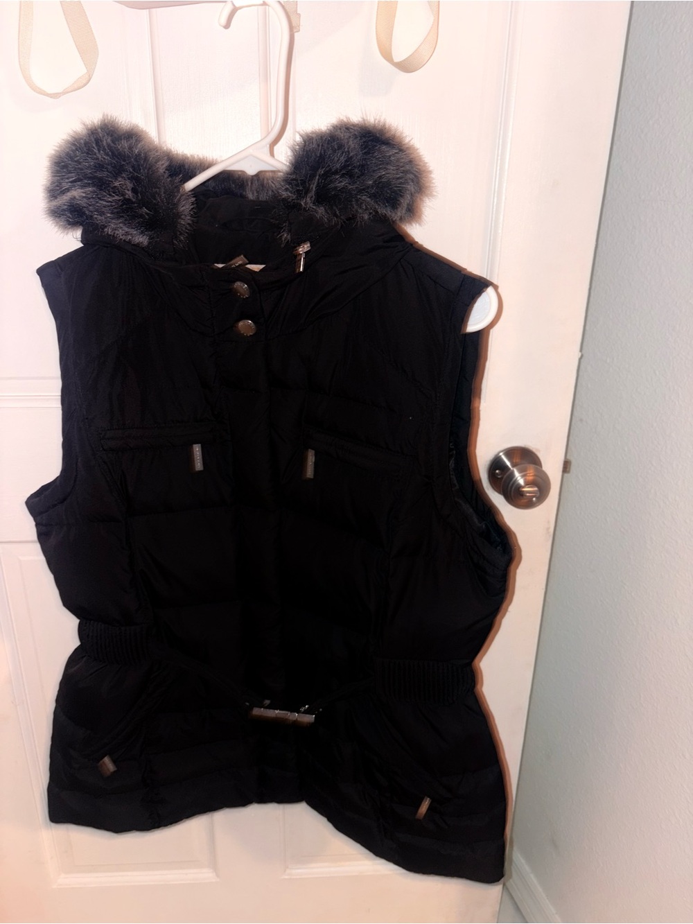 Michael Kors Black Faux-Fur Hooded Puffer Vest